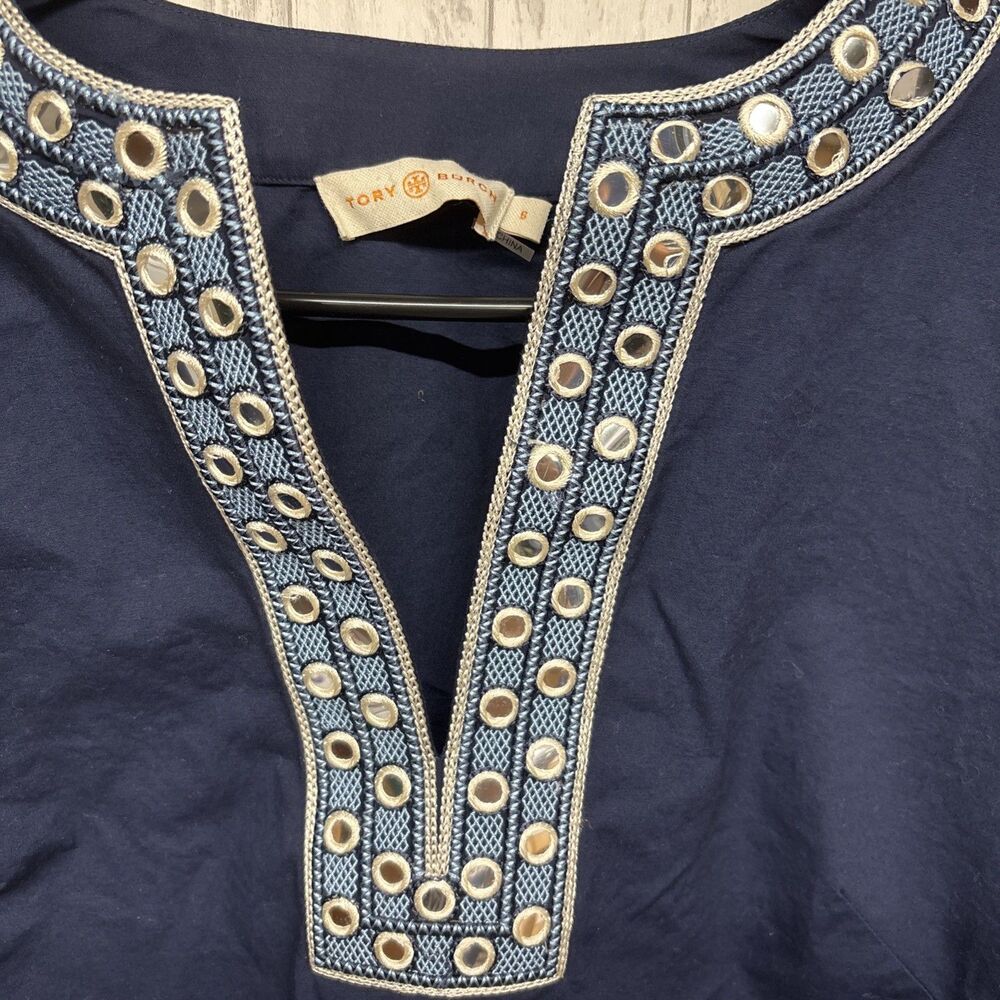Womens Size 6 Tory Burch Ariana Bell Sleeve Top Navy - Picture 4 of 8